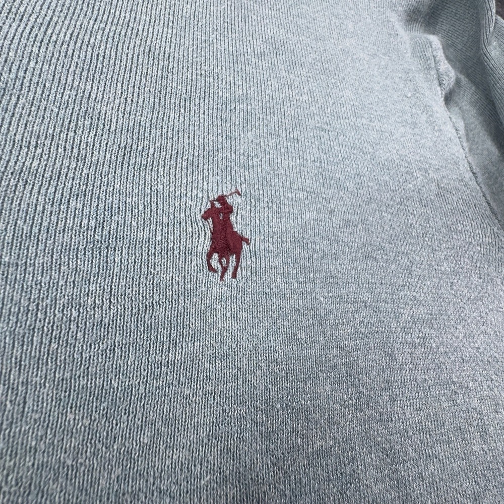 Polo Ralph Lauren Blue Gray Seafoam V-Neck Sweater Pima Cotton Logo Men's Large - Picture 5 of 7